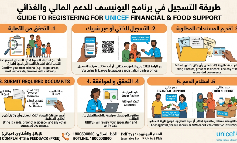 طريقة التسجيل في برنامج اليونيسف للحصول على الدعم المالي والغذائي