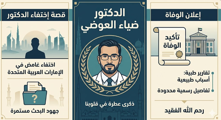 من هو الدكتور ضياء العوضي السيرة الذاتية الكاملة وما هو سبب وفاته وقصة اختفائه في الإمارات