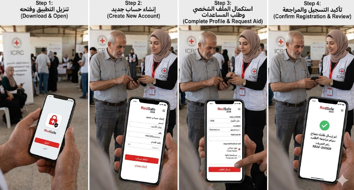 شرح التسجيل في مساعدات الصليب الأحمر ICRC عبر تطبيق RedSafe 2026 خطوة بخطوة