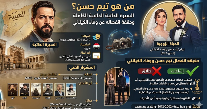 من هو تيم حسن؟ السيرة الذاتية الكاملة وحقيقة انفصال تيم حسن ووفاء الكيلاني