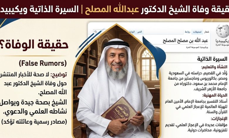 حقيقة وفاة الشيخ الدكتور عبدالله المصلح السيرة الذاتية ويكيبيديا