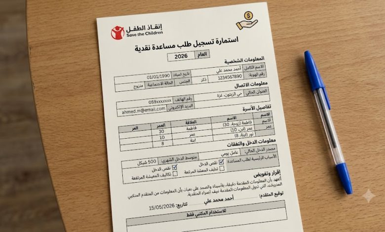 نموذج تسجيل طلب مساعدة نقدية من مؤسسة إنقاذ الطفل Save the Children 2026